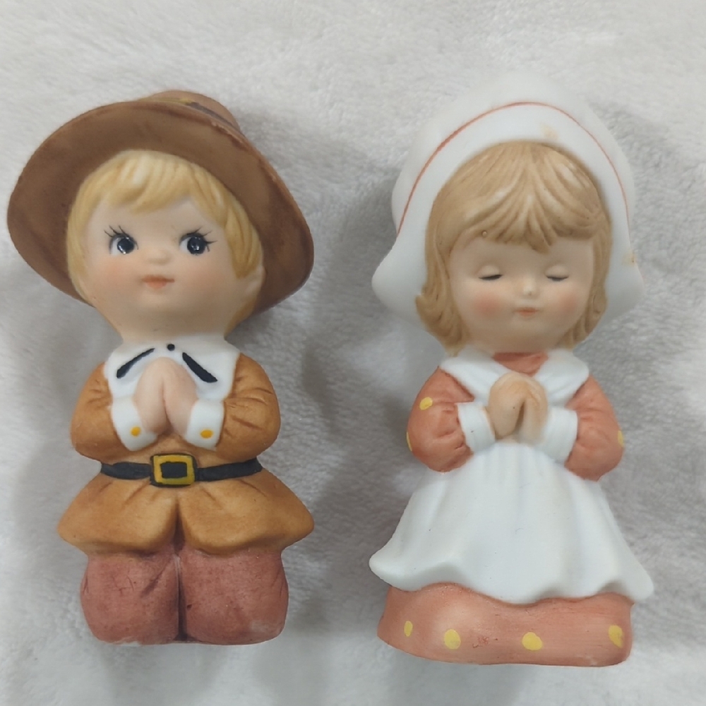 Lefton Praying Child Figurines - Brown, White, and Orange
